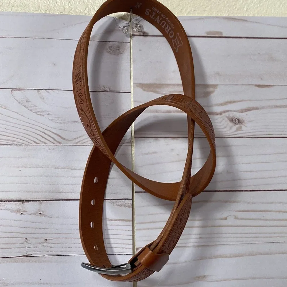 Nazca Lines Designs Men's Genuine Leather Cognac Belt